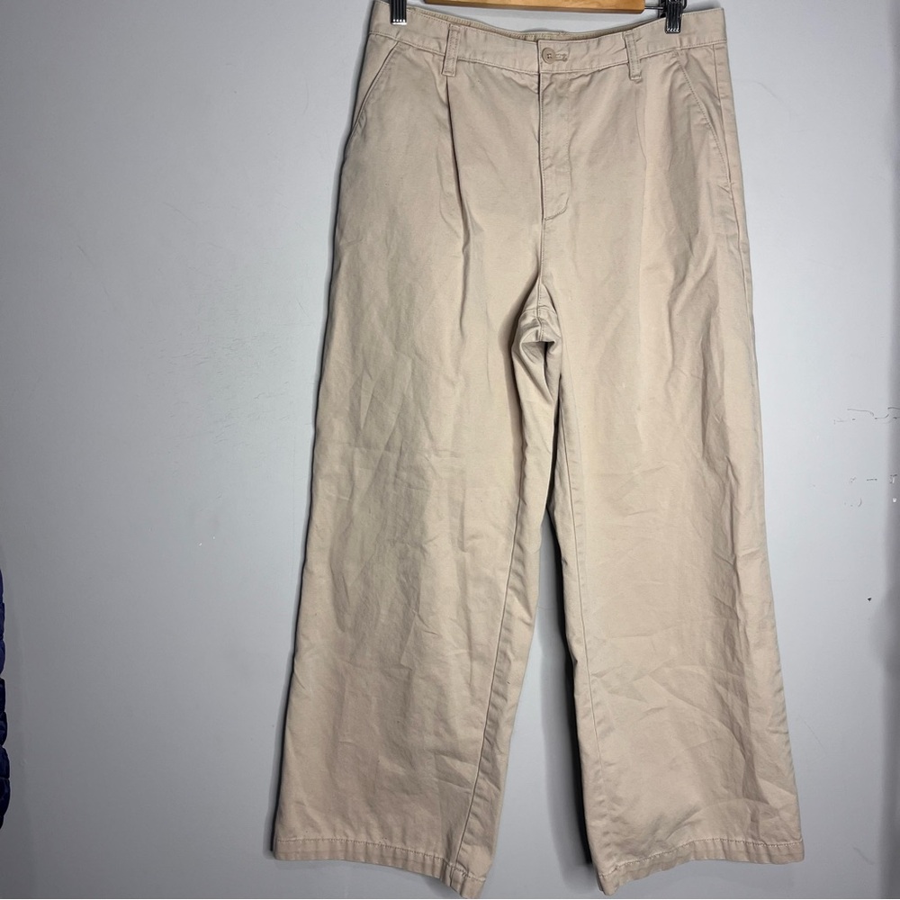Aritzia TNA 90s Chino Pant Cotton Twill Relaxed Pleated Trousers, Tan, size 10 - Picture 5 of 16